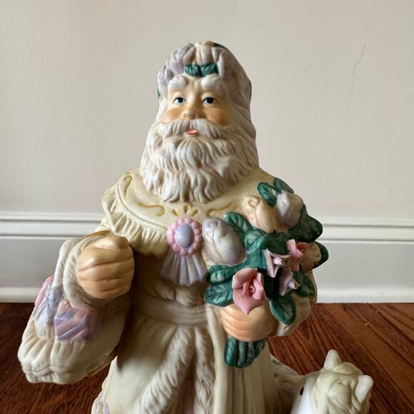 Victorian Santa Musical Figure Plays White Christmas Horse Floral Vintage - Picture 12 of 16